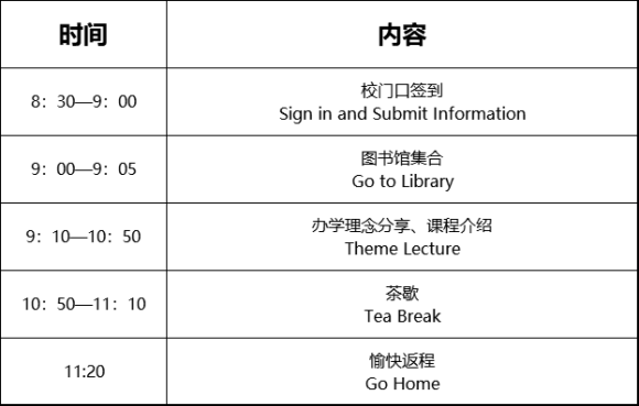 宁波赫威斯肯特学校小学部家长组开放日流程